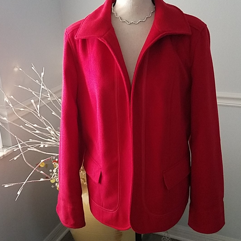 Chico's Piped Fleece Razzie Red Jacket, size 3 XL